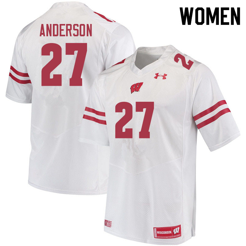 Women #27 Haakon Anderson Wisconsin Badgers College Football Jerseys Sale-White - Click Image to Close
